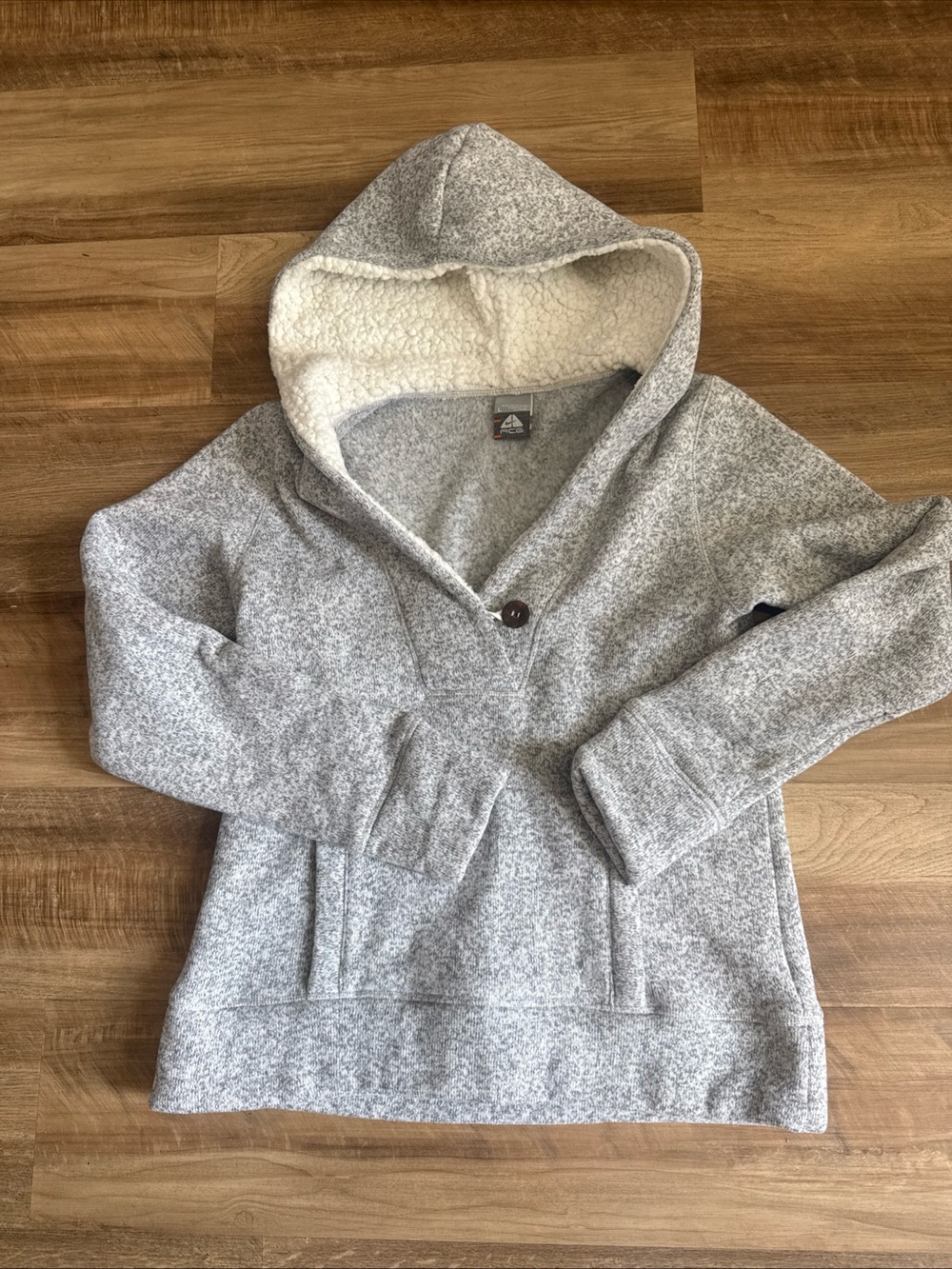 Nike ACG Women’s Sherpa Hoodie Large Fleece Lined Grey Pullover Button Y2K Gray